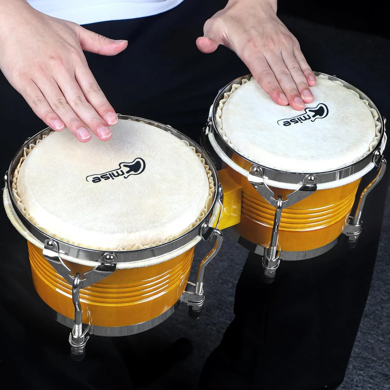 Bongo Drums 6.5” and 7.5”, Birch Percussion Instrument Bongos for Adults Beginners,Buffalo Hand Drum with Carry Bag and Tuning Wrench for Education and Practice.
