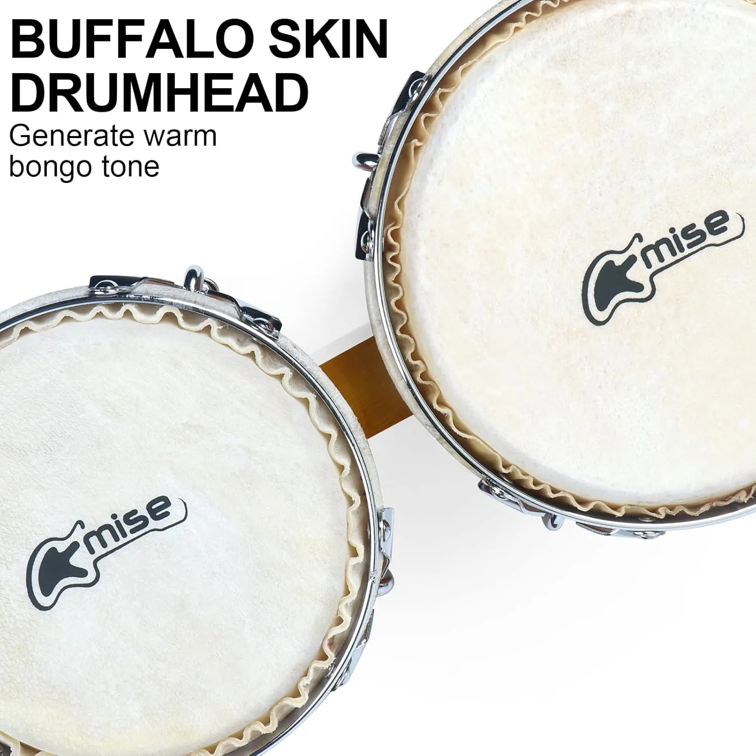 Bongo Drums 6.5” and 7.5”, Birch Percussion Instrument Bongos for Adults Beginners,Buffalo Hand Drum with Carry Bag and Tuning Wrench for Education and Practice.