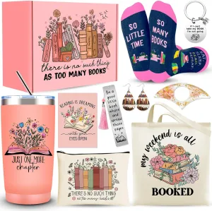 Book Lover Gifts for Women, Book Accessories Bookish Gifts with 20 Oz Tumbler Socks Tote Bag Makeup Bag Book Page Holder Bookmark Keychain Earrings, Book Club Gifts for Readers, Librarians, Bookworms