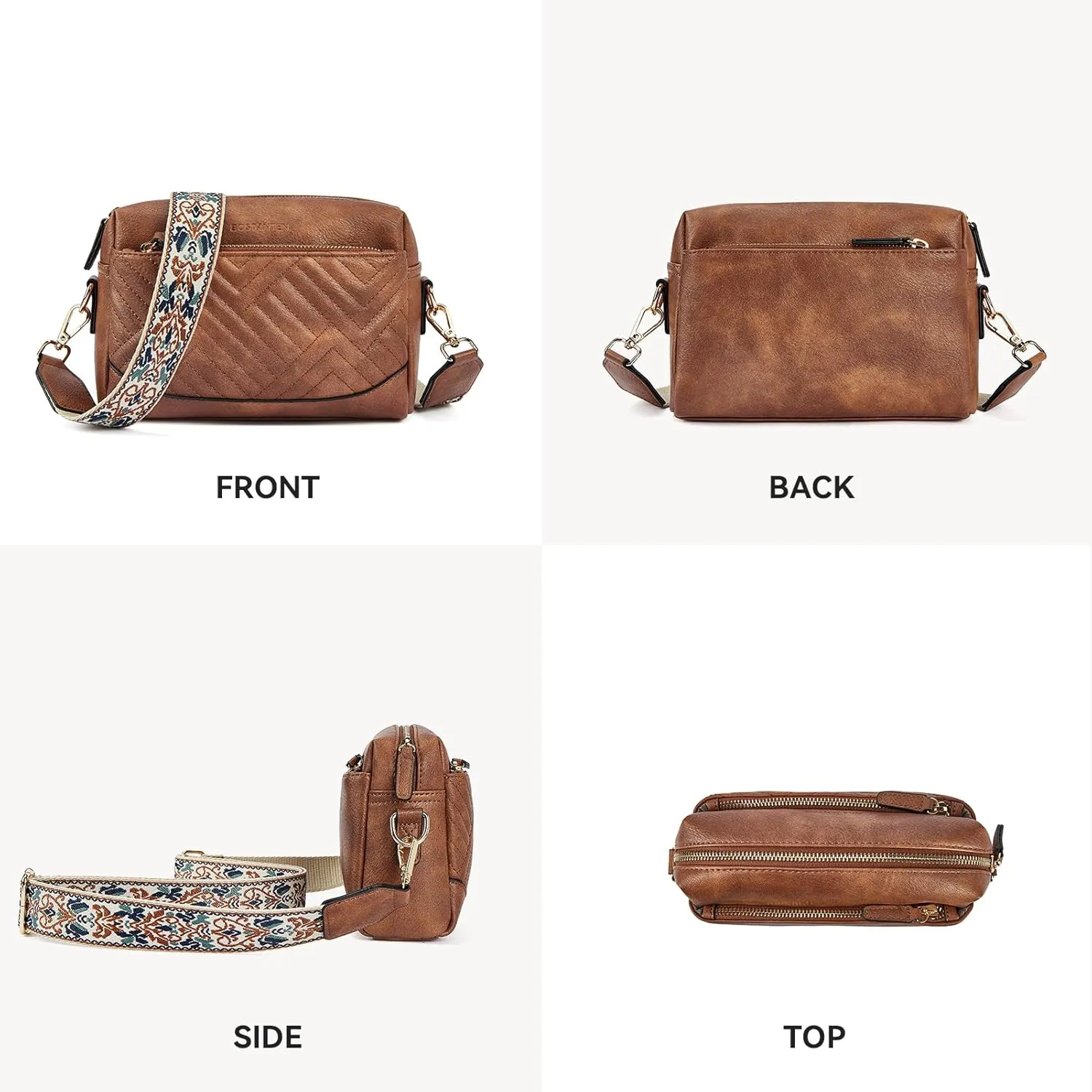 BOSTANTEN Crossbody Bags for Women Vegan Leather Purses Quilted Shoulder Handbags with Adjustable Shoulder Strap