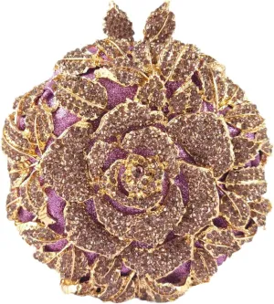 Boutique De FGG Round Rose Flower Crystal Clutch Purses for Women Formal Evening Bags Wedding Clutch Bag Party Handbags,Mini