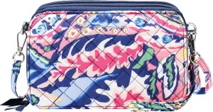 Brentano Cotton quilted double-zipper crossbody wallet purse and clutch