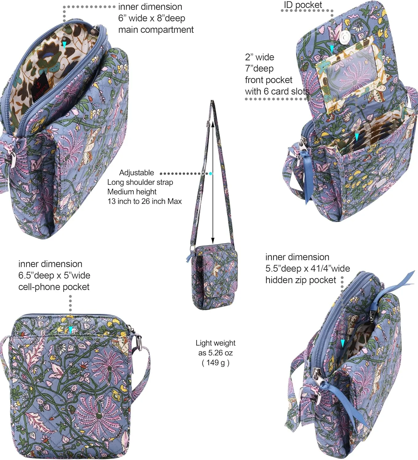 Brentano Cotton quilted Small crossbody wallet purse