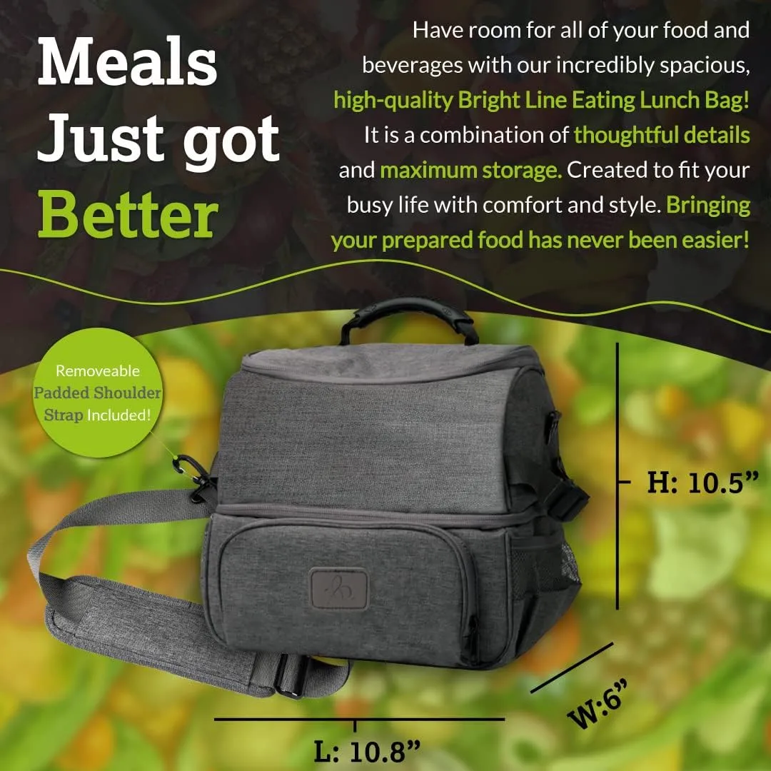 Bright Line Eating 12-Can Insulated Cooler Bag – PEVA Foam Lining Lunch Bag – Soft Cooler Bag w/Pockets & Mesh Shoulder Strap – Travel Cooler Bag w/Double-Deck Compartments for Camping & Beach