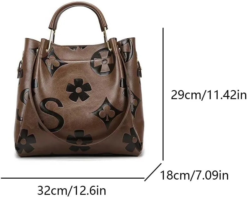 Bucket Bags for Women Floral Embossed Tote Bag Women's Top-handle Handbags Trendy Vintage Vegan Leather Shoulder Bag