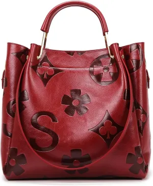 Bucket Bags for Women Floral Embossed Tote Bag Women's Top-handle Handbags Trendy Vintage Vegan Leather Shoulder Bag