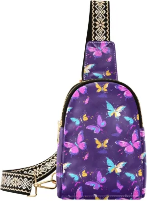 Butterfly Full-Print Leather Fashion Waist Pack Small Crossbody Bag with Card Slots & Adjustable Strap for Biking Shopping Hiking Running & Casual Outings