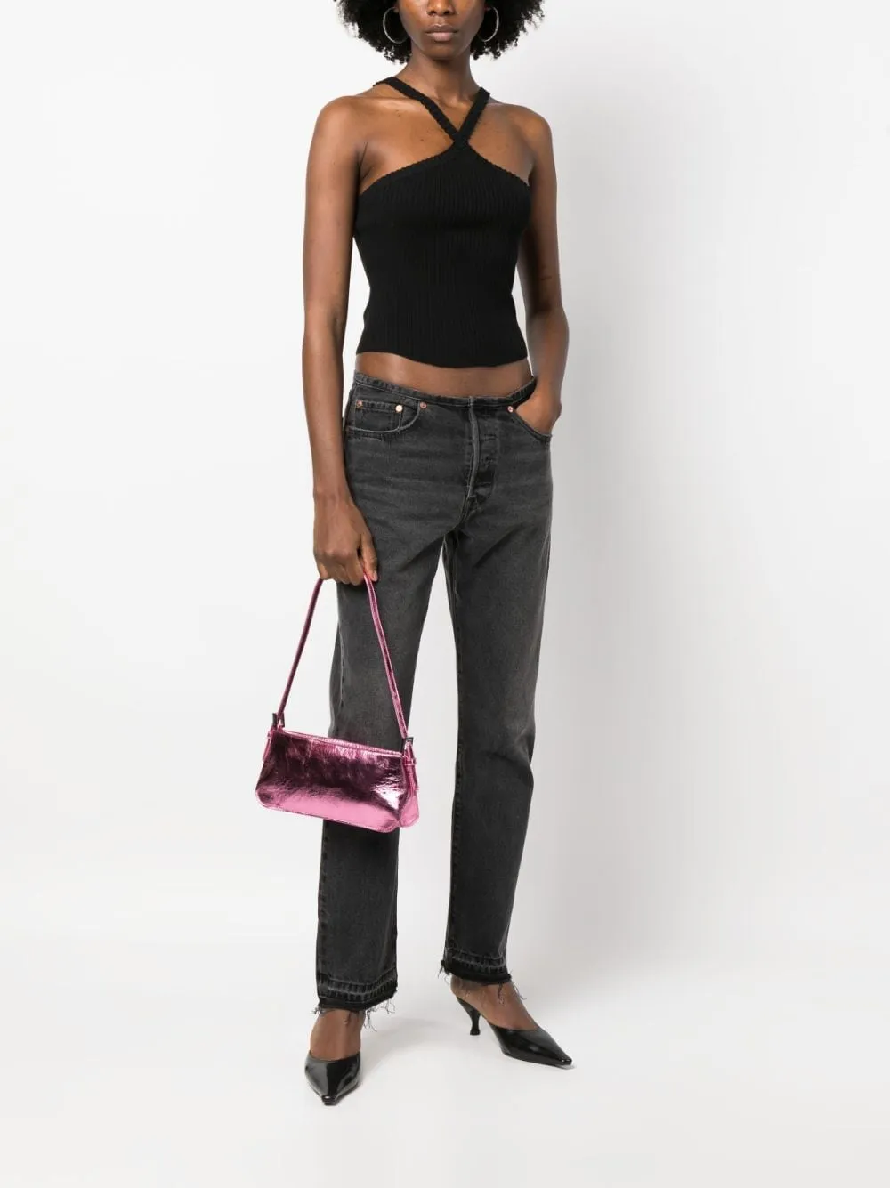 BY FAR Dulce Lipstick metallic shoulder bag