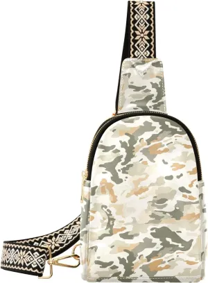 Camouflage Compact Fashion Daypack Full-Print PU Leather Crossbody Bag with Card Pocket & Adjustable Strap for Women on the Go Festivals Travel & Hikes