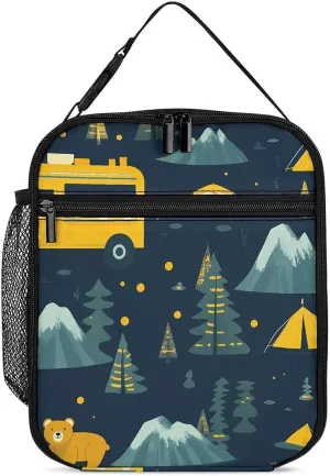 Camping Vehicles Travel Tours Lunch Bag for Men Women Small Reusable Leakproof Insulated Lunch Box Adjustable Handbag