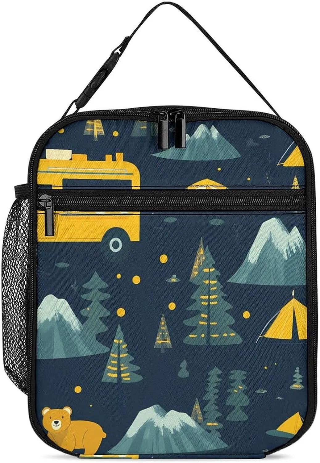 Camping Vehicles Travel Tours Lunch Bag for Men Women Small Reusable Leakproof Insulated Lunch Box Adjustable Handbag