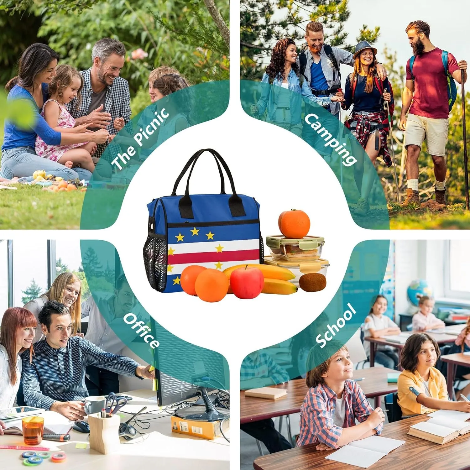 Cape Verde Flag Lunch Box Bag with Adjustable Shoulder Strap, Office Lunch Bag for Women Insulated Lunch Bag Small Lunch Bag