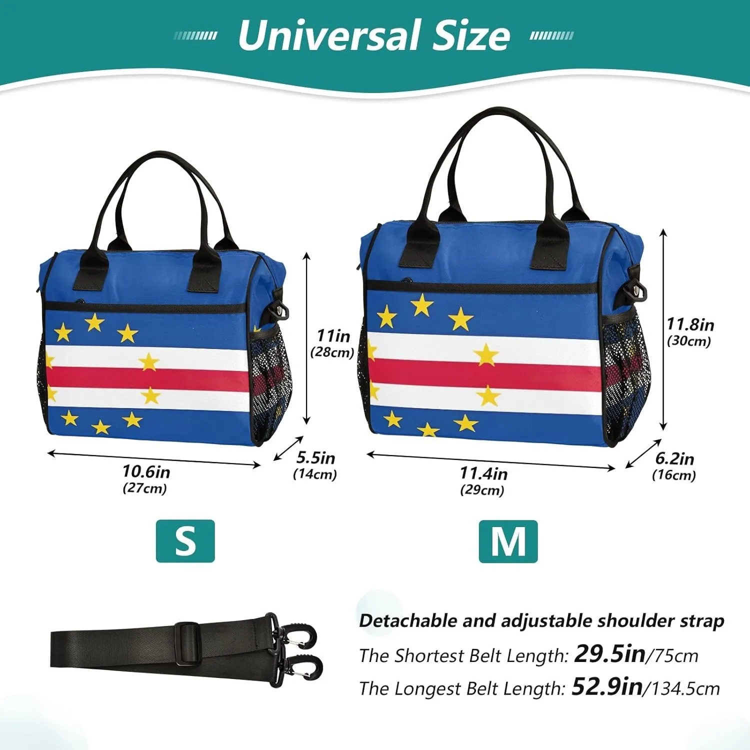 Cape Verde Flag Lunch Box Bag with Adjustable Shoulder Strap, Office Lunch Bag for Women Insulated Lunch Bag Small Lunch Bag