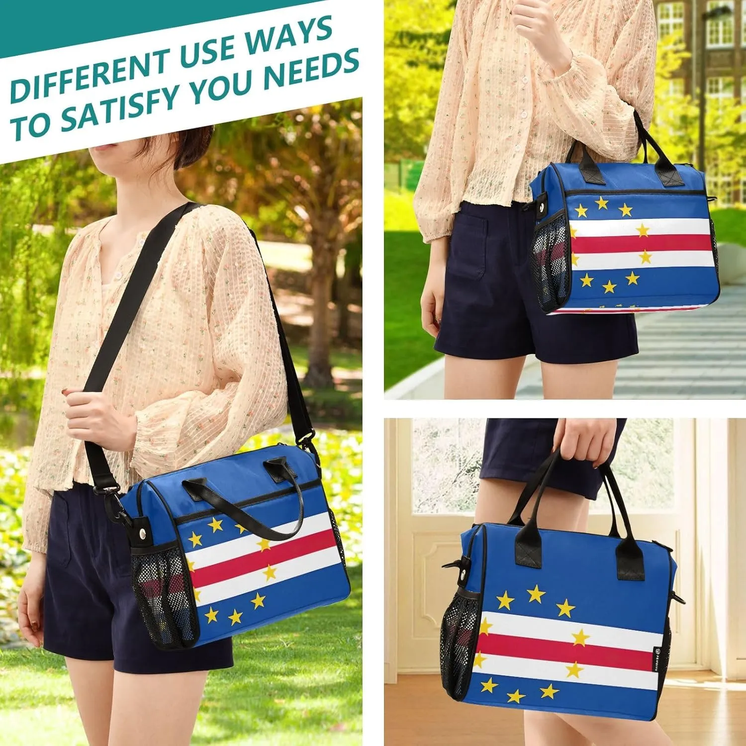 Cape Verde Flag Lunch Box Bag with Adjustable Shoulder Strap, Office Lunch Bag for Women Insulated Lunch Bag Small Lunch Bag