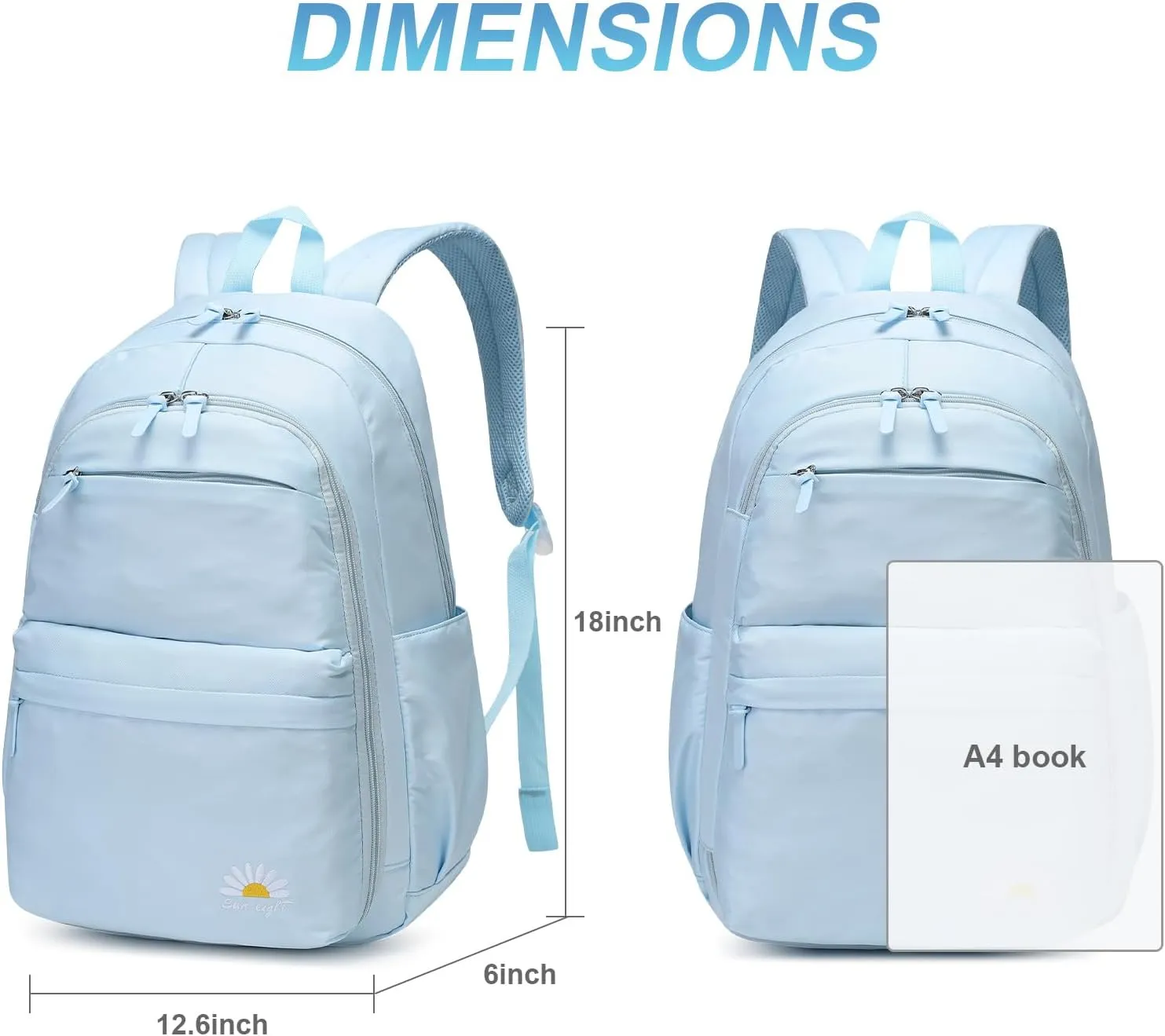 Caran·Y 38L Waterproof Kids Backpack for Boys & Girls 6-18 Yrs-Lightweight School Bookbag with 15.6" Laptop Compartment,Side Water Bottle Pockets,Durable Travel Backpack(Aqua Blue)