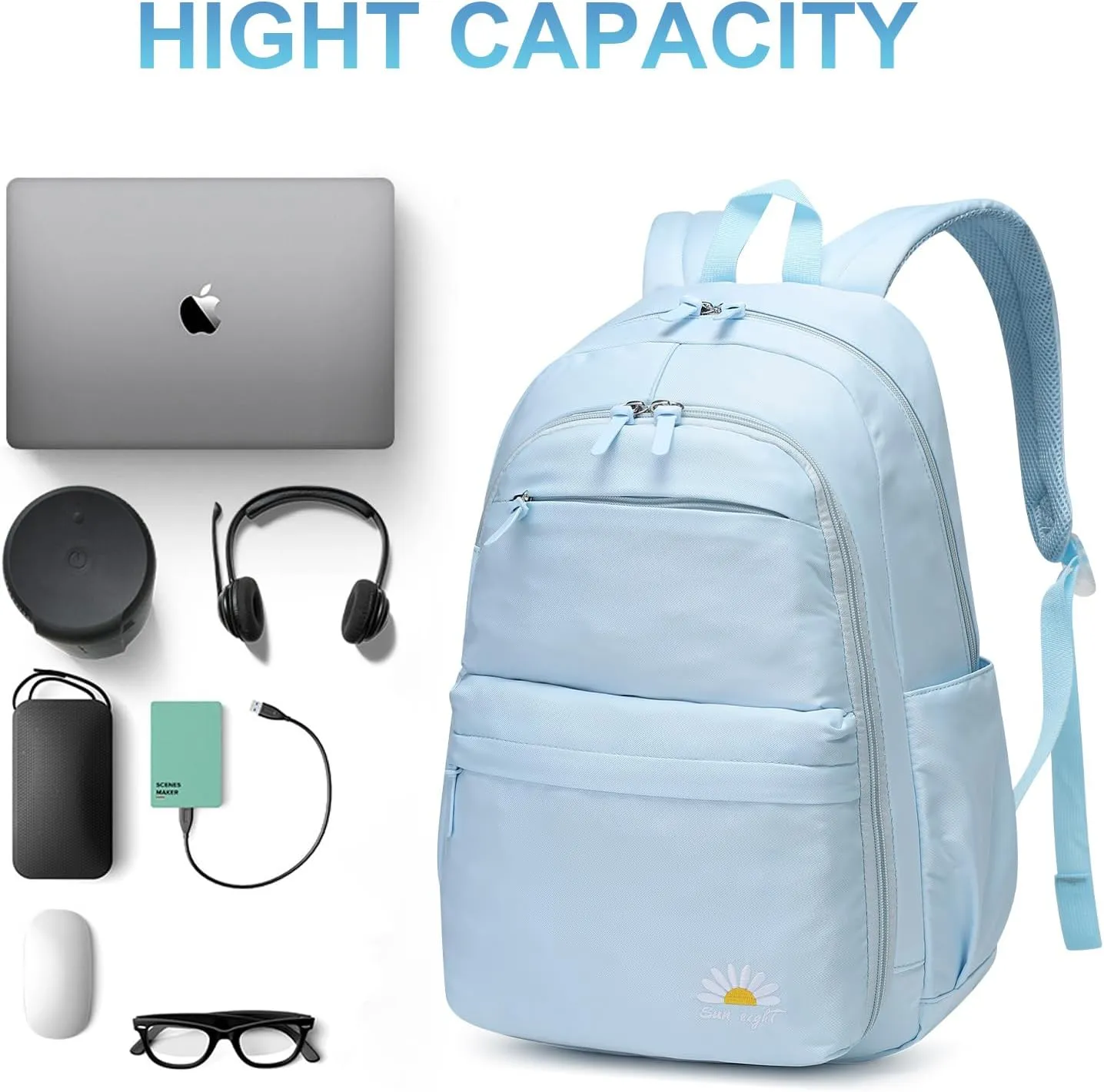 Caran·Y 38L Waterproof Kids Backpack for Boys & Girls 6-18 Yrs-Lightweight School Bookbag with 15.6" Laptop Compartment,Side Water Bottle Pockets,Durable Travel Backpack(Aqua Blue)