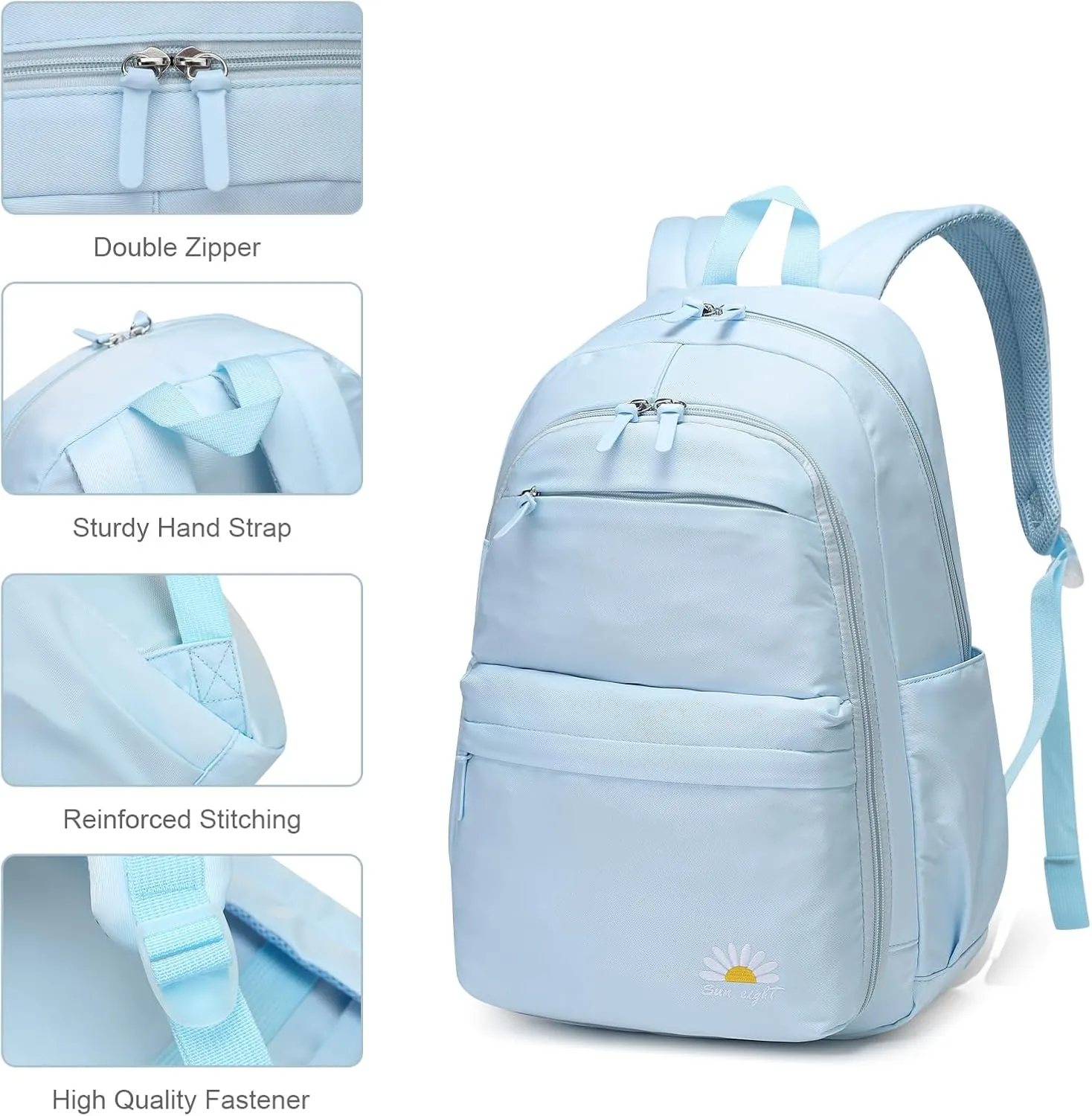 Caran·Y 38L Waterproof Kids Backpack for Boys & Girls 6-18 Yrs-Lightweight School Bookbag with 15.6" Laptop Compartment,Side Water Bottle Pockets,Durable Travel Backpack(Aqua Blue)
