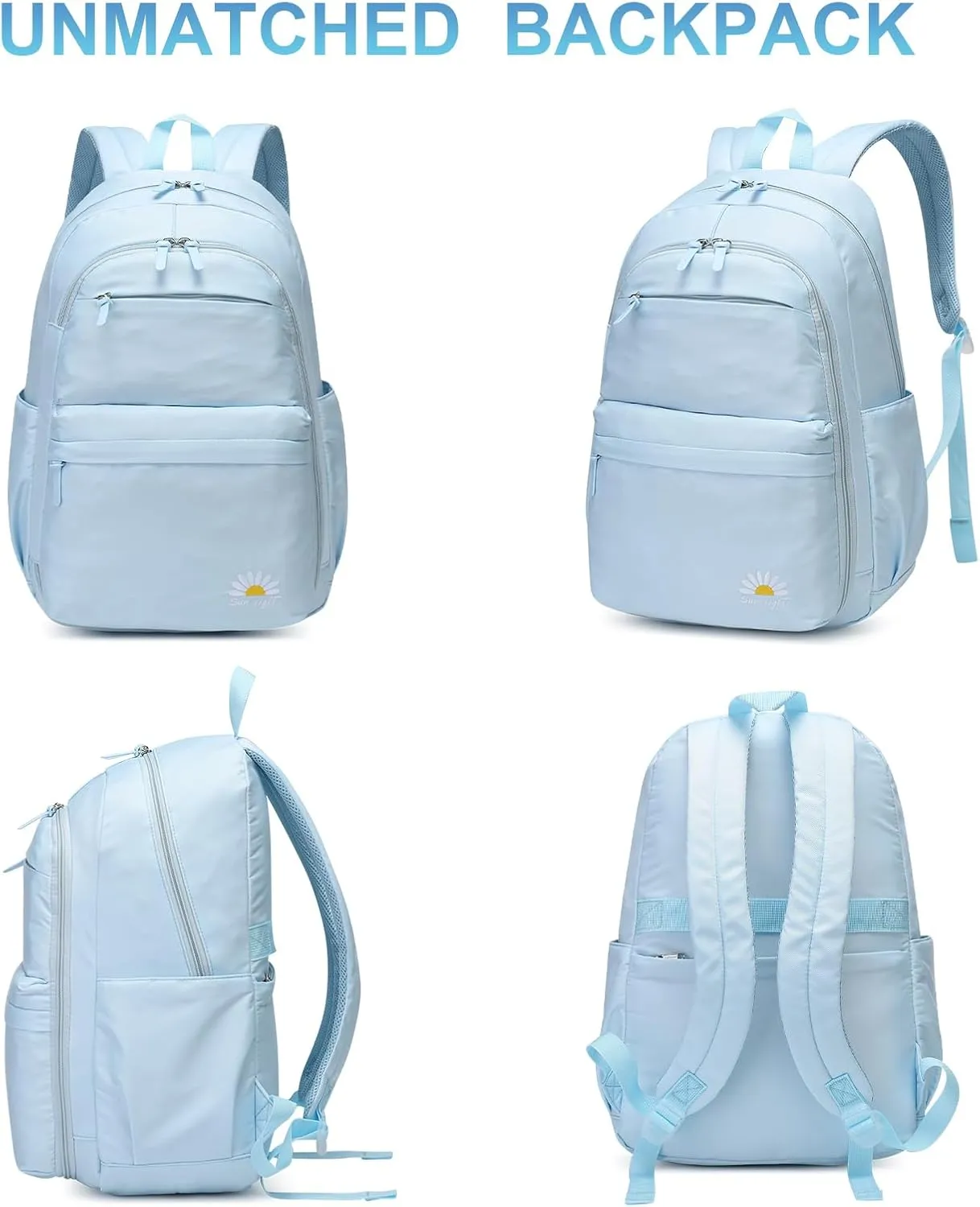Caran·Y 38L Waterproof Kids Backpack for Boys & Girls 6-18 Yrs-Lightweight School Bookbag with 15.6" Laptop Compartment,Side Water Bottle Pockets,Durable Travel Backpack(Aqua Blue)