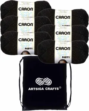 Caron Simply Soft Party Black Sparkle H97PAR-7 (6-Skeins - Same Dye Lot) Worsted Medium #4 Acrylic Yarn for Crocheting and Knitting with Project Bag