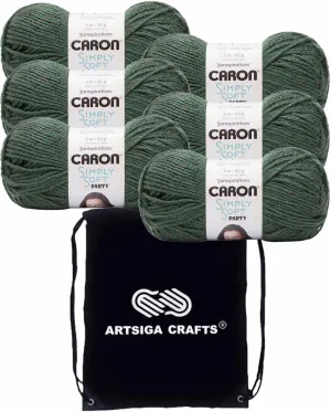 Caron Simply Soft Party Dark Sage Sparkle H97PAR-29 (6-Skeins - Same Dye Lot) Worsted Medium #4 Acrylic Yarn for Crocheting and Knitting with Project Bag