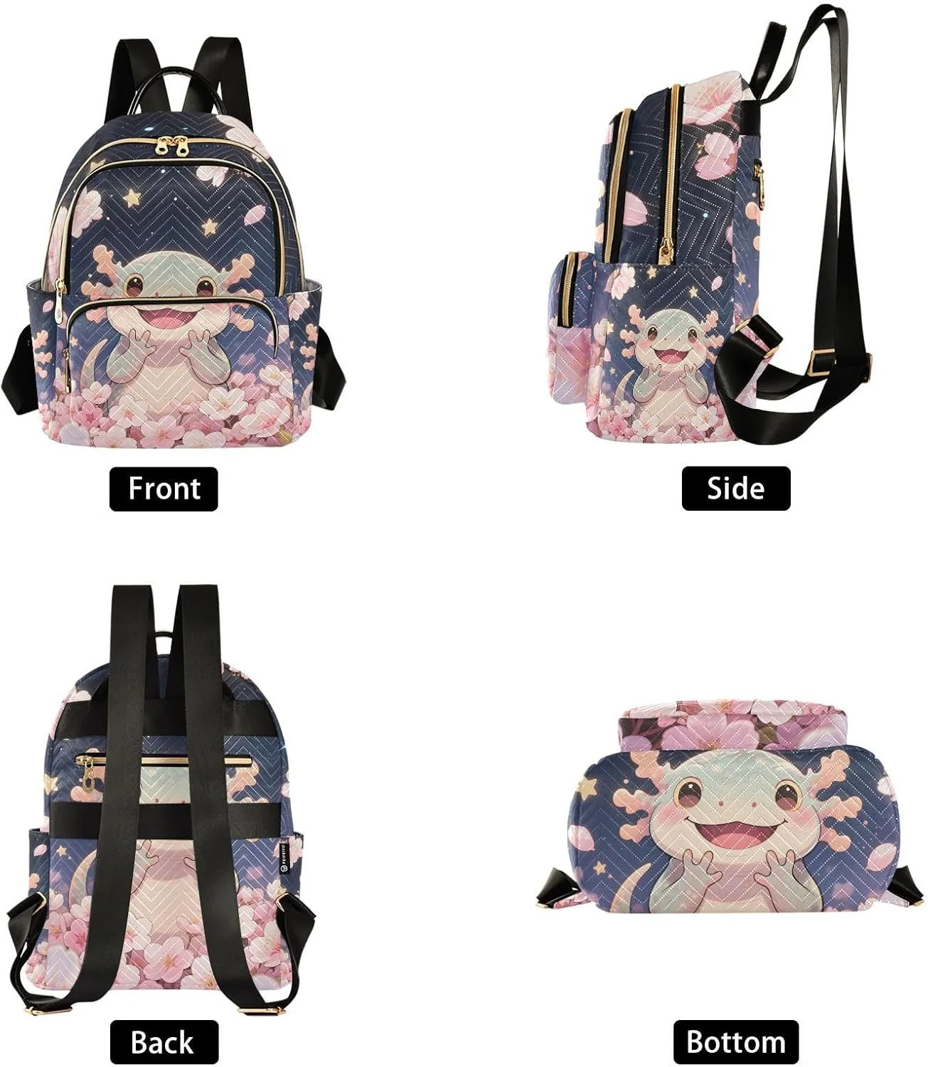 Cartoon Axolotl Cherry Blossom Mini Backpack Purse for Women Shoulder Bag Fashion Daypack Ladies Handbag Lightweight Travel Bag Rucksack