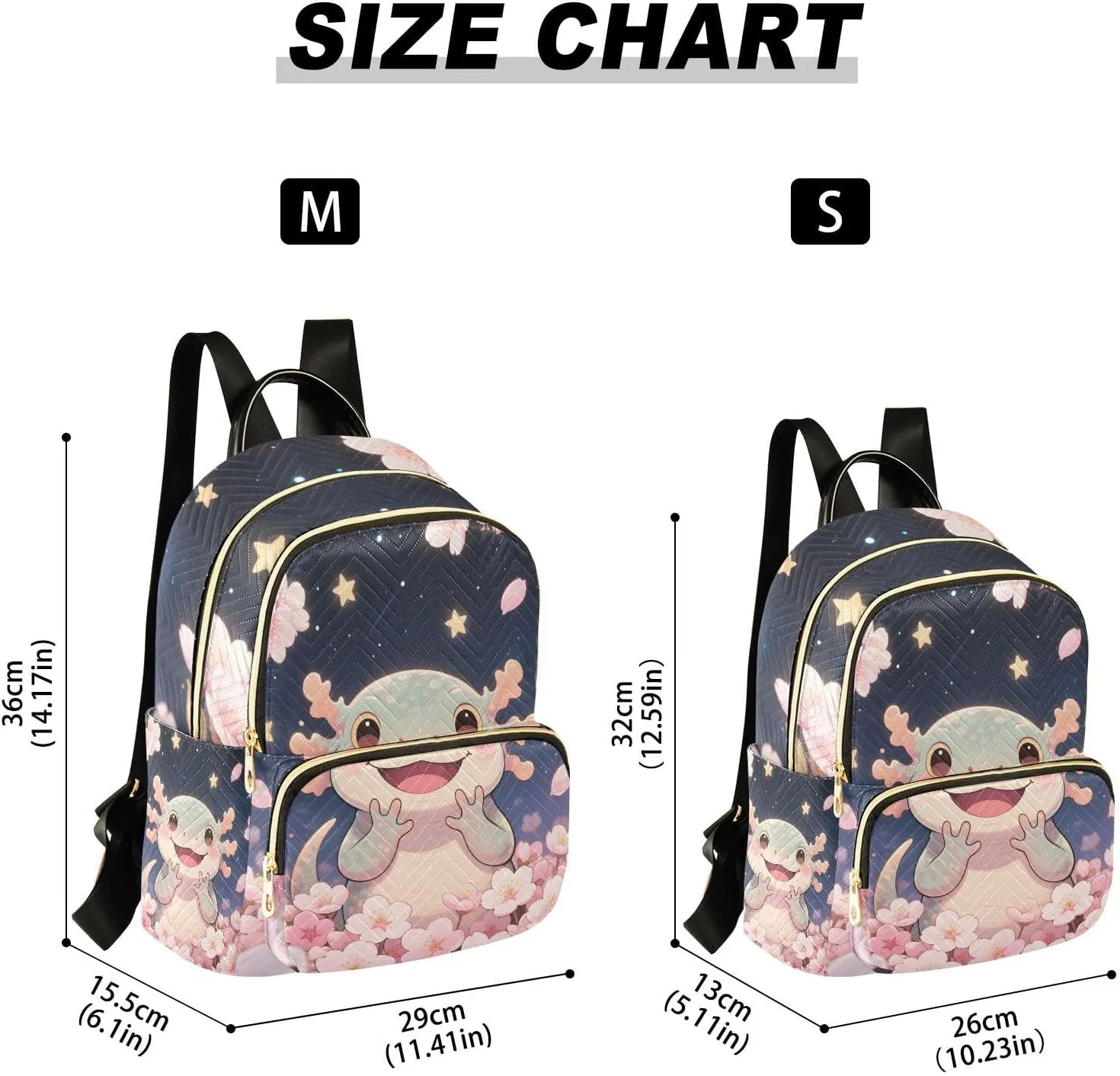 Cartoon Axolotl Cherry Blossom Mini Backpack Purse for Women Shoulder Bag Fashion Daypack Ladies Handbag Lightweight Travel Bag Rucksack