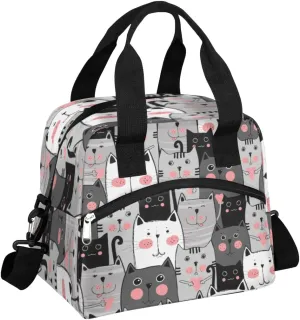 Cartoon Cat Insulated Lunch Bag for Women Men Reusable Lunch Box Cooler Bag Large Leakproof Lunch Tote with Adjustable Shoulder Strap for Adult Work Picnic Camping Beach Office