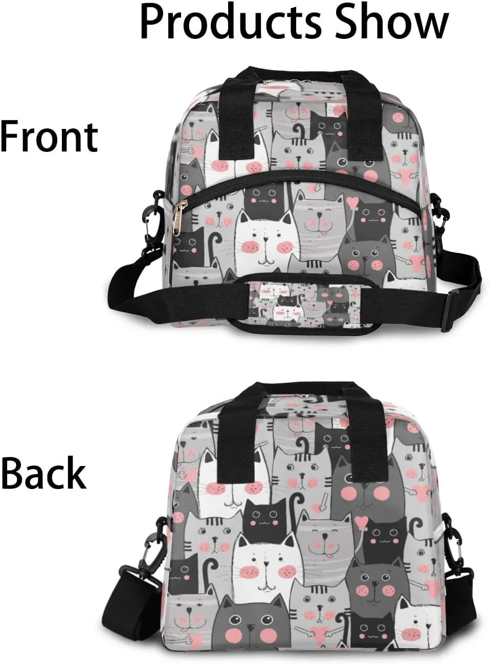 Cartoon Cat Insulated Lunch Bag for Women Men Reusable Lunch Box Cooler Bag Large Leakproof Lunch Tote with Adjustable Shoulder Strap for Adult Work Picnic Camping Beach Office