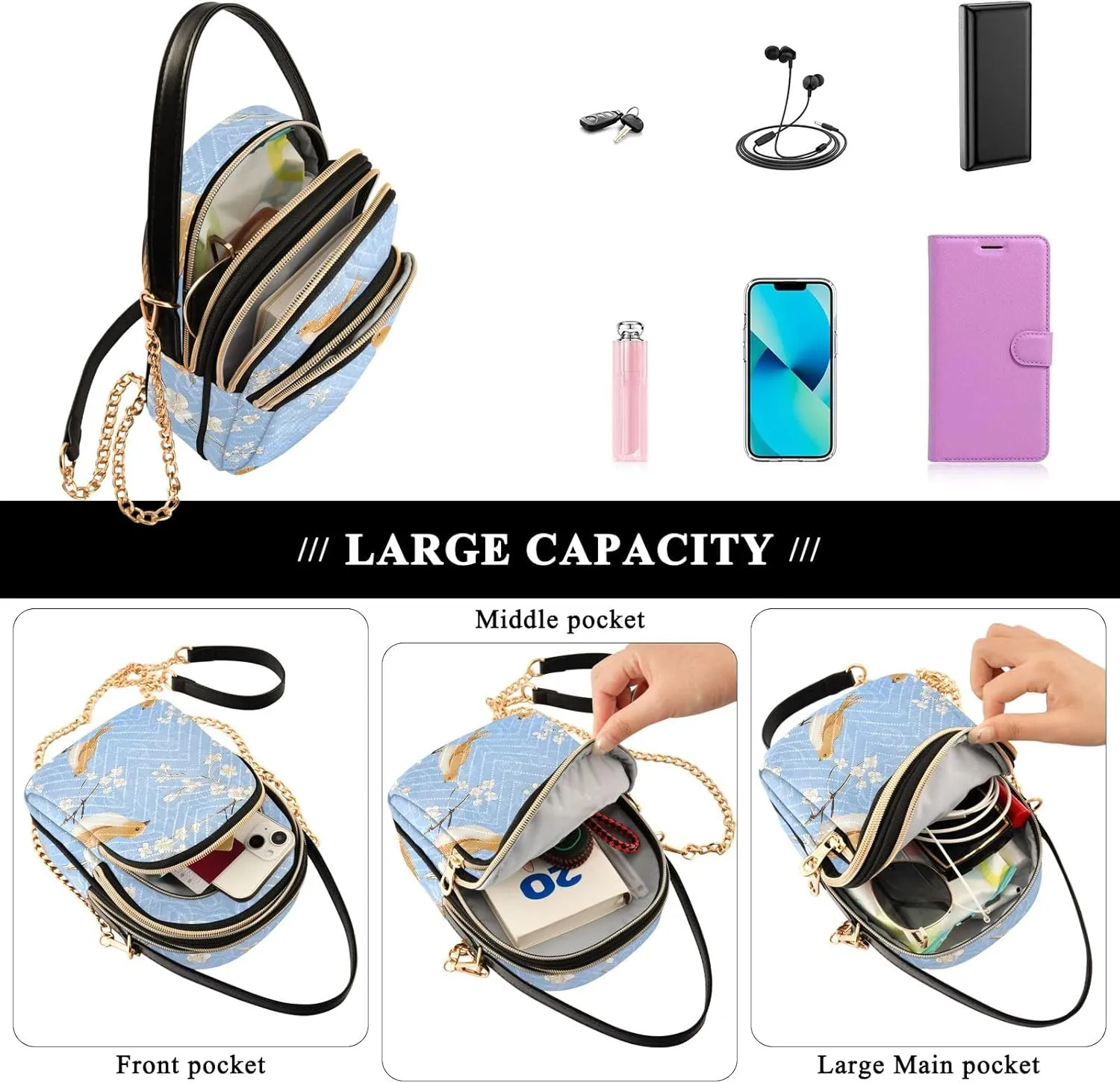Cartoon Small Handbag Crossbody Bag for Women Quilted Bags Shoulder Purse Phone Wallet Chain Bag