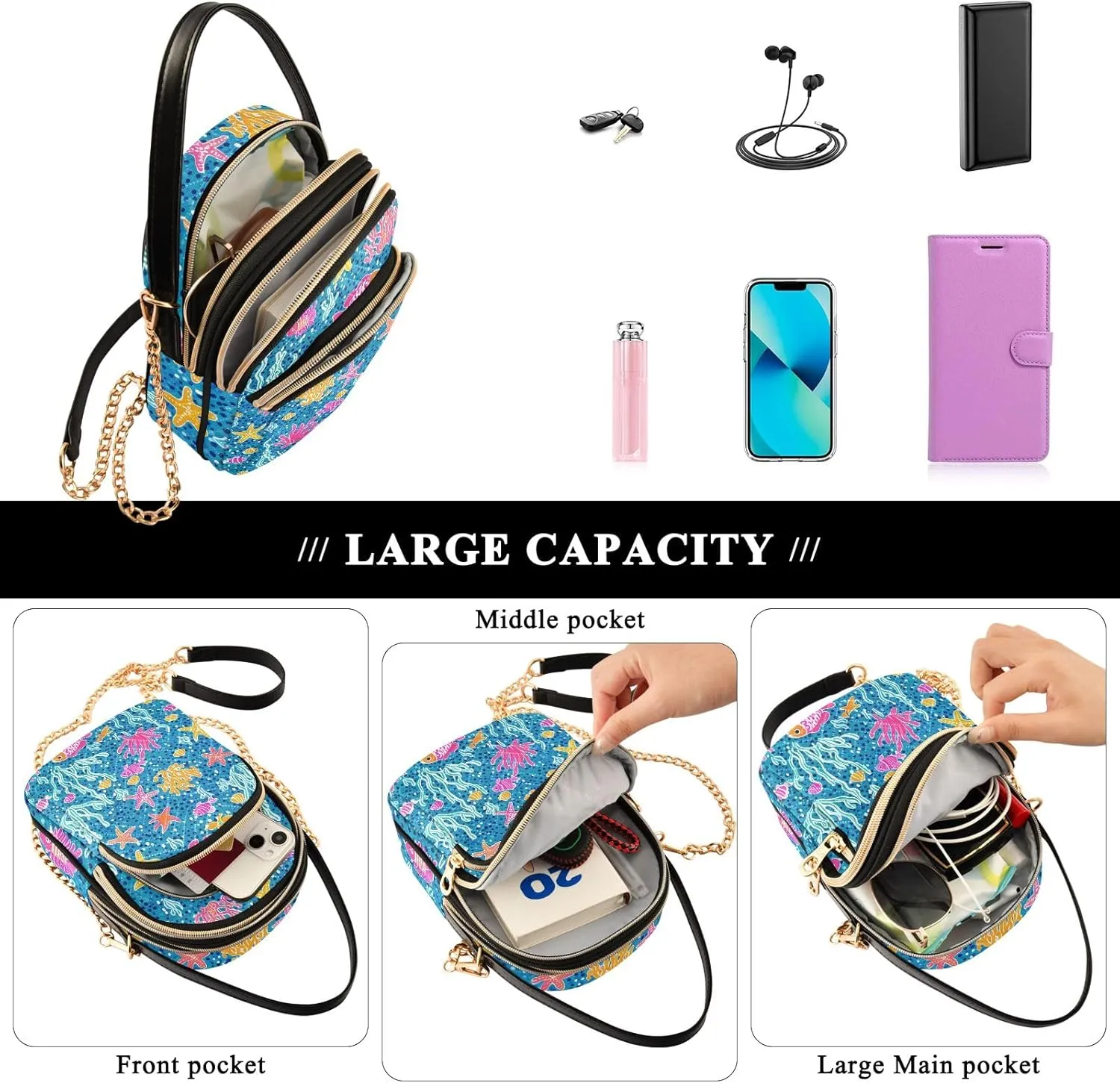 Cartoon Small Handbag Crossbody Bag for Women Quilted Bags Shoulder Purse Phone Wallet Chain Bag