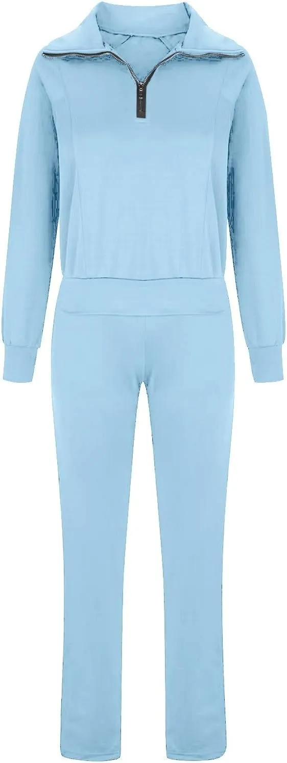 Casual 2 Piece Sportwears for Women Trendy Half Zip Sweatshirt Wide Leg Sweatpant Sets Casual Solid Color Tracksuits