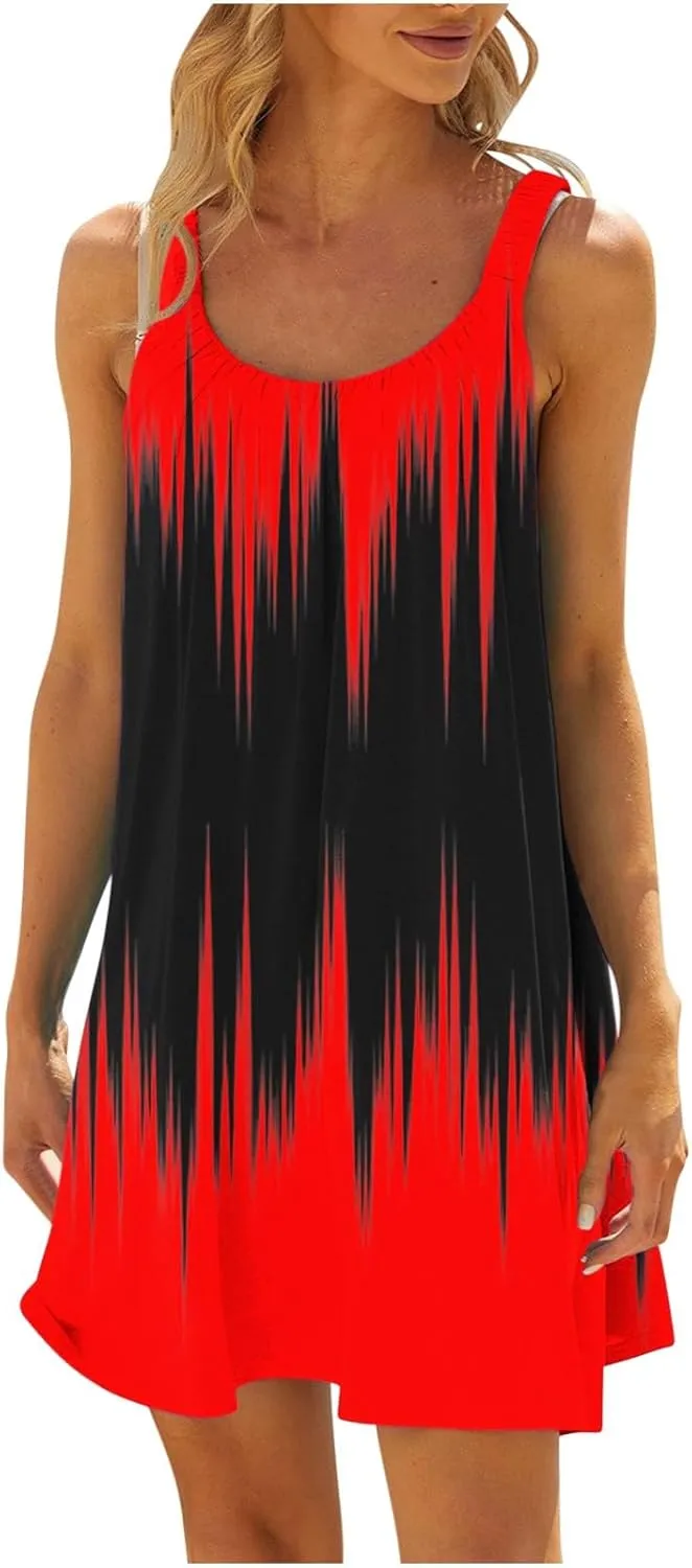 Casual Dresses for Women Halter Strap Sleeveless Gradient Maxi Tank Dresses Summer Hawaiian Vacation Mini Dress