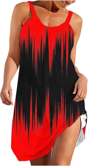 Casual Dresses for Women Halter Strap Sleeveless Gradient Maxi Tank Dresses Summer Hawaiian Vacation Mini Dress