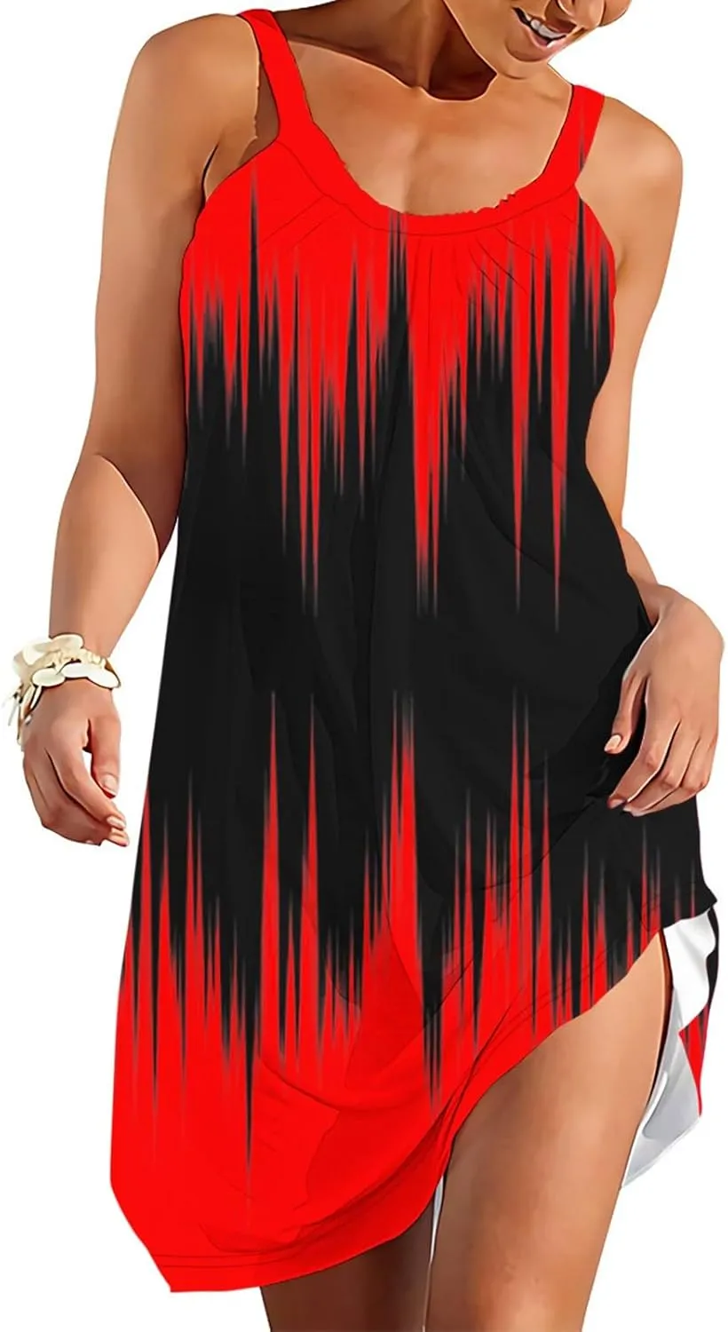 Casual Dresses for Women Halter Strap Sleeveless Gradient Maxi Tank Dresses Summer Hawaiian Vacation Mini Dress
