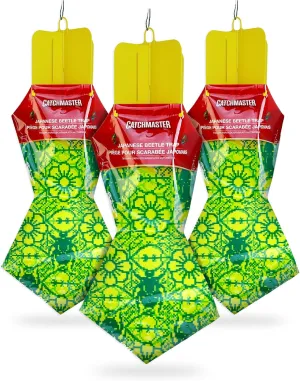 Catchmaster Japanese Beetle Traps Outdoor 3PK, Flying Insect Trap Bag with Dual Pheromone Food Lure, Hanging Bug Catcher for Backyard & Garden, Pest Control for Plants, Trees, Vegetables & Flowers