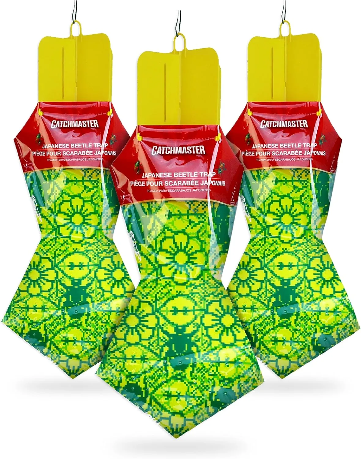 Catchmaster Japanese Beetle Traps Outdoor 3PK, Flying Insect Trap Bag with Dual Pheromone Food Lure, Hanging Bug Catcher for Backyard & Garden, Pest Control for Plants, Trees, Vegetables & Flowers