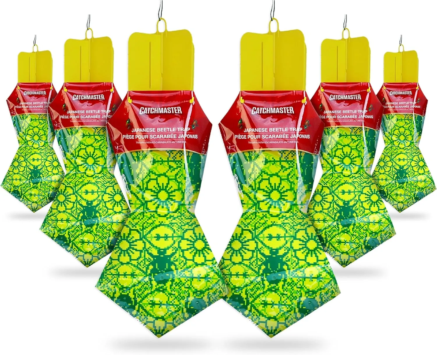 Catchmaster Japanese Beetle Traps Outdoor 6PK, Flying Insect Trap Bag with Dual Pheromone Food Lure, Hanging Bug Catcher for Backyard & Garden, Pest Control for Plants, Trees, Vegetables & Flowers