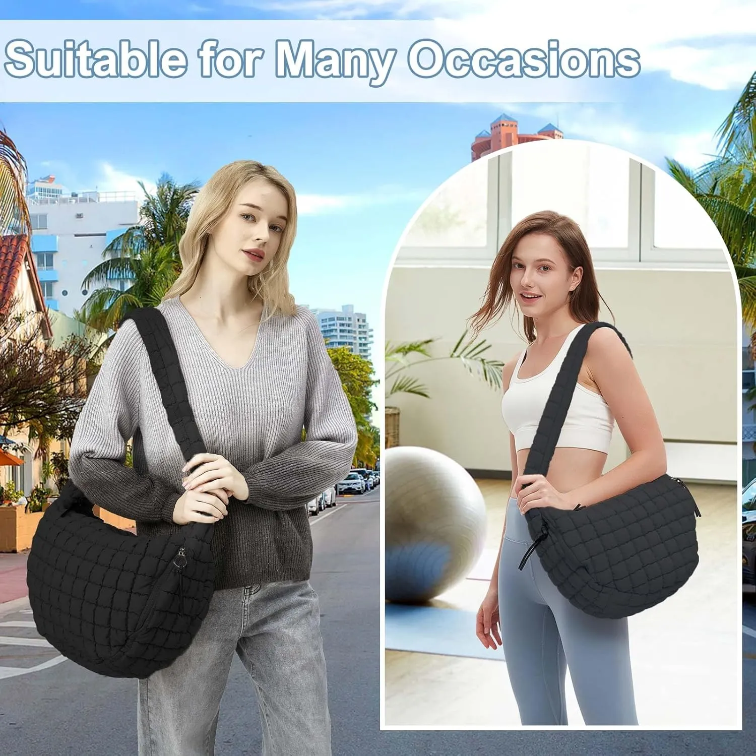 CATMICOO Puffer Tote Bag for Women: Carryall Puff Shoulder Bag for Travel - Lightweight Quilted Bag for Gym