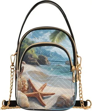 Chain Crossbody Bags for Women Seaside Starfish Shell Seagull Quilted Shoulder Handbags Travel Cross Body Cell Phone Purses Bags