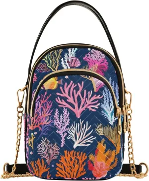 Chain Crossbody Bags for Women Tropical Fish Coral Reef Quilted Shoulder Handbags Travel Cross Body Cell Phone Purses Bags