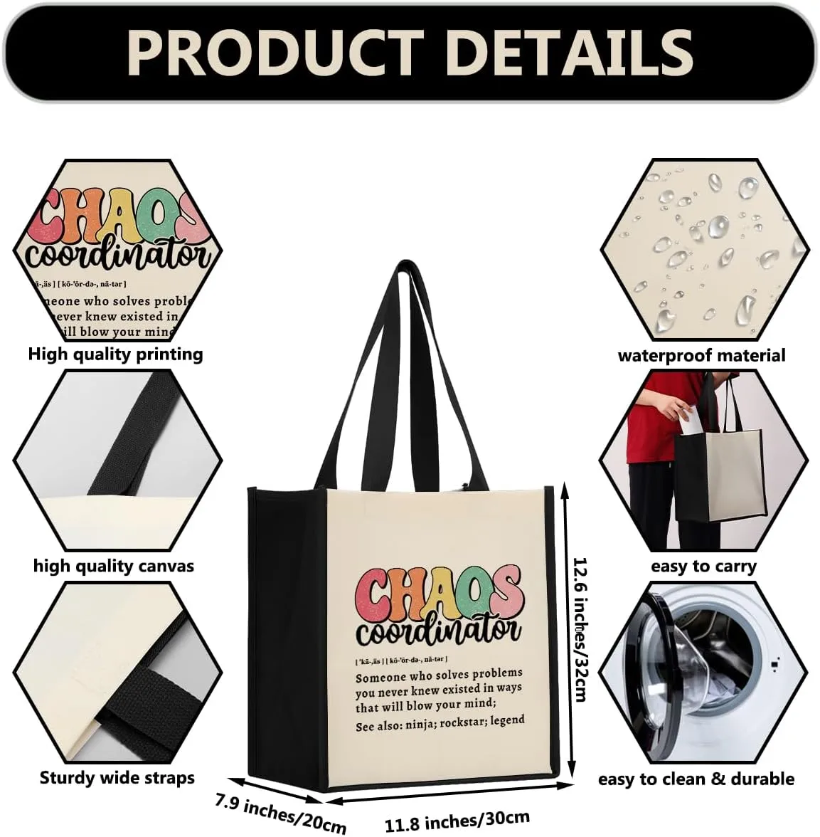 Chaos Coordinator Waterproof Tote Bag Thank You Gifts Office Beach Bag, Employee Appreciation Gifts for Boss Day