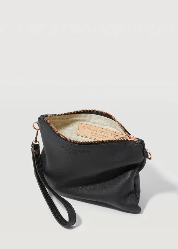 CHARLIE MIDDLETON Black Nappa Essential Crossbody Bag - Gold