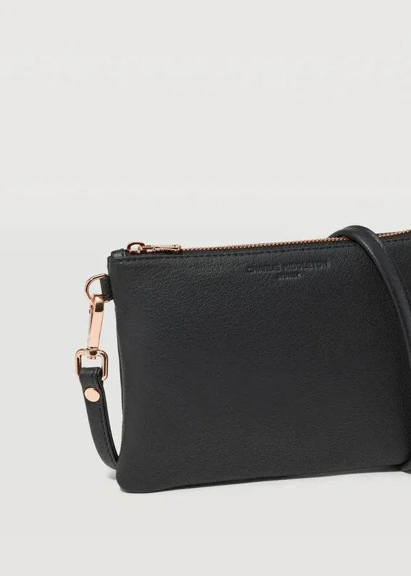 CHARLIE MIDDLETON Black Nappa Essential Crossbody Bag - Gold