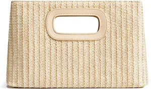 Chic Straw Clutch Purses for Women with Top Handle Summer Bag, Ideal Vacation Handbags and Woven Boho Beach Bags