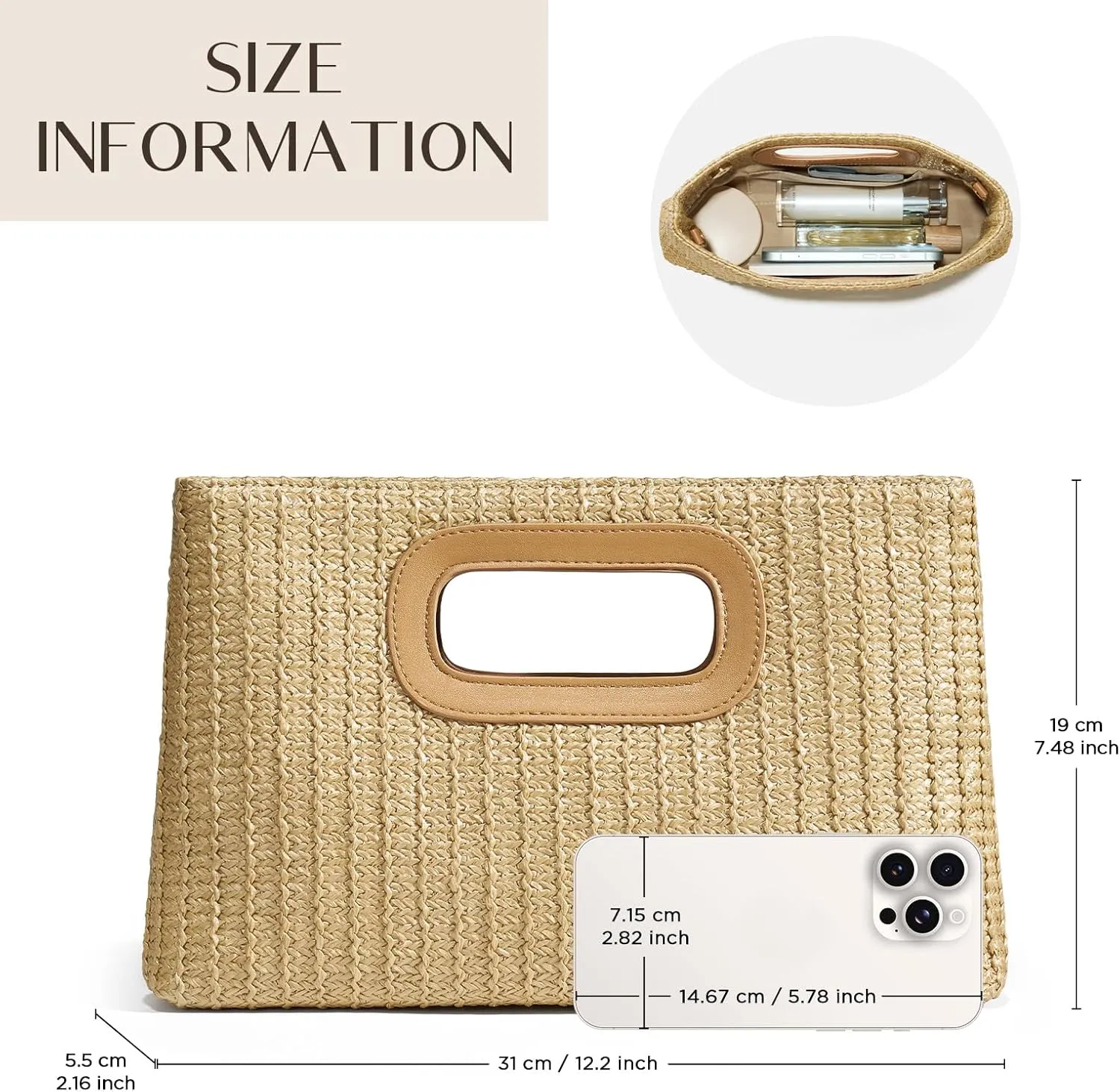 Chic Straw Clutch Purses for Women with Top Handle Summer Bag, Ideal Vacation Handbags and Woven Boho Beach Bags
