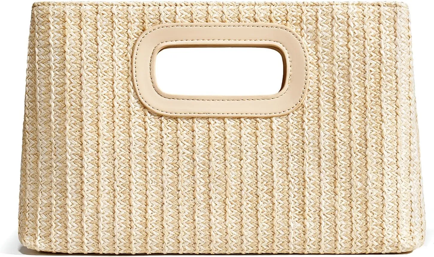 Chic Straw Clutch Purses for Women with Top Handle Summer Bag, Ideal Vacation Handbags and Woven Boho Beach Bags