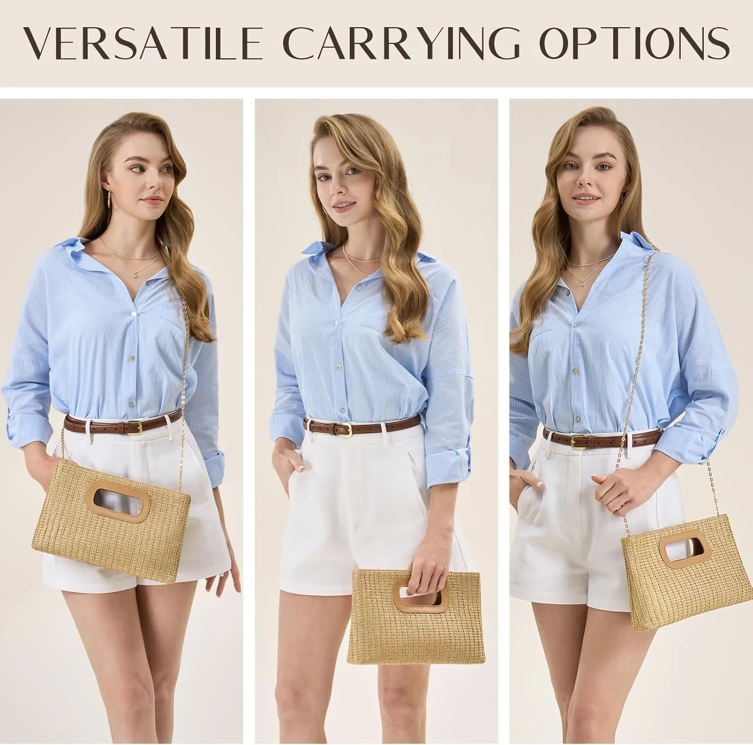 Chic Straw Clutch Purses for Women with Top Handle Summer Bag, Ideal Vacation Handbags and Woven Boho Beach Bags