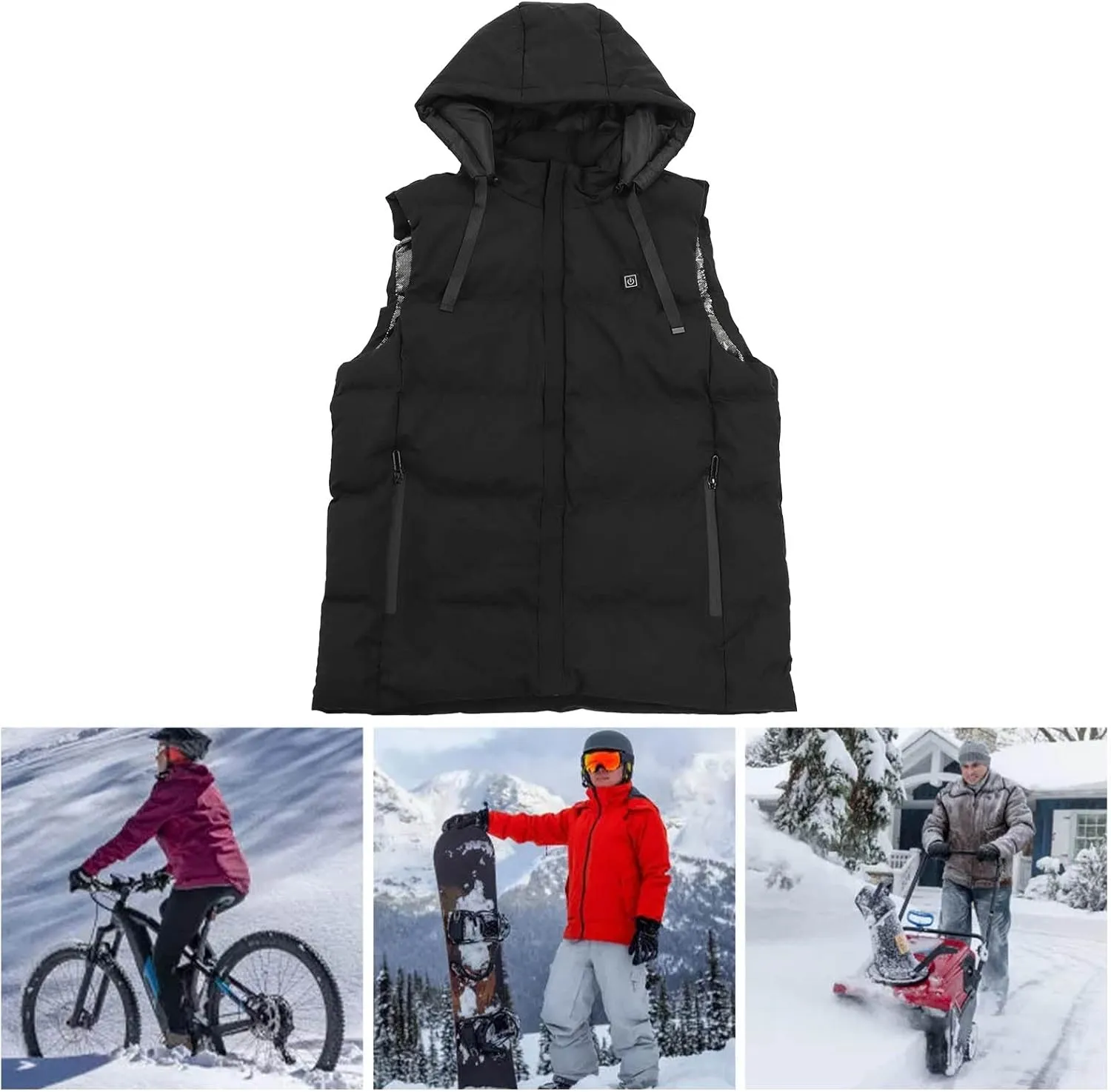 CHICIRIS Heated Vest, Carbon Fiber Heating Vest 3 Levels USB Heating with Hood for Outdoor