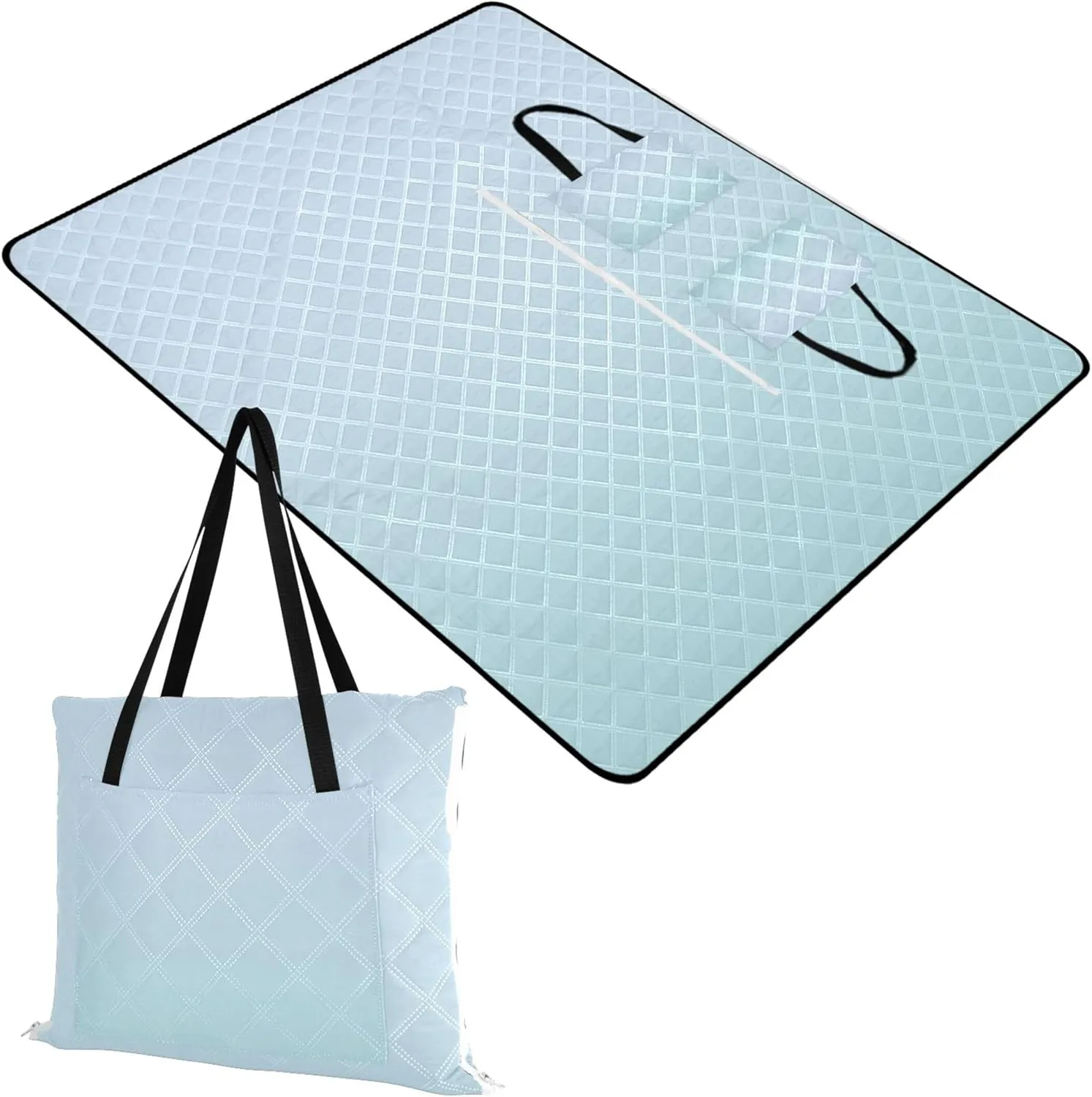 CHIFIGNO Blue Powder Gradient Pink Picnic Blanket Foldable Sand Proof Beach Blanket Waterproof Floral Outdoor Camping Mat 80" x 60"