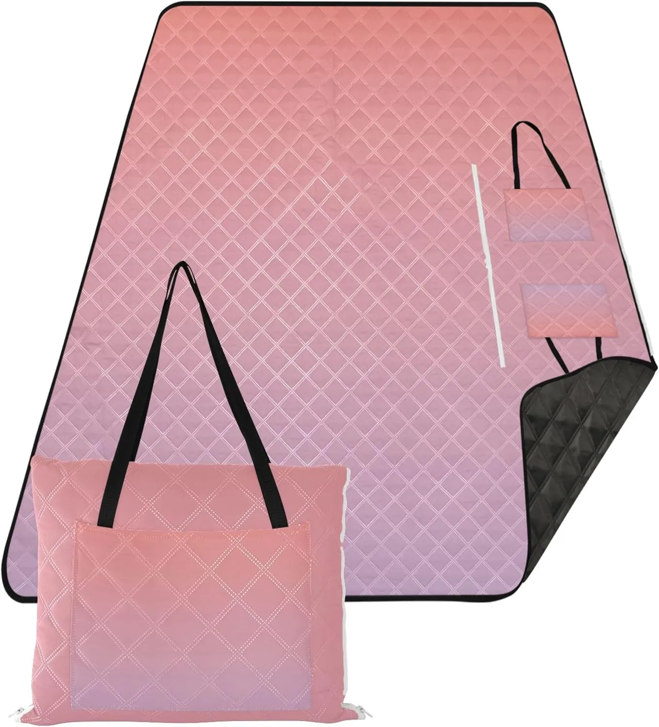 CHIFIGNO Coral Pink Lilac Gradient Sandproof Beach Blanket Waterproof Grass Blankets for Outdoors Cute Picnic Essentials Foldable 80" x 60"